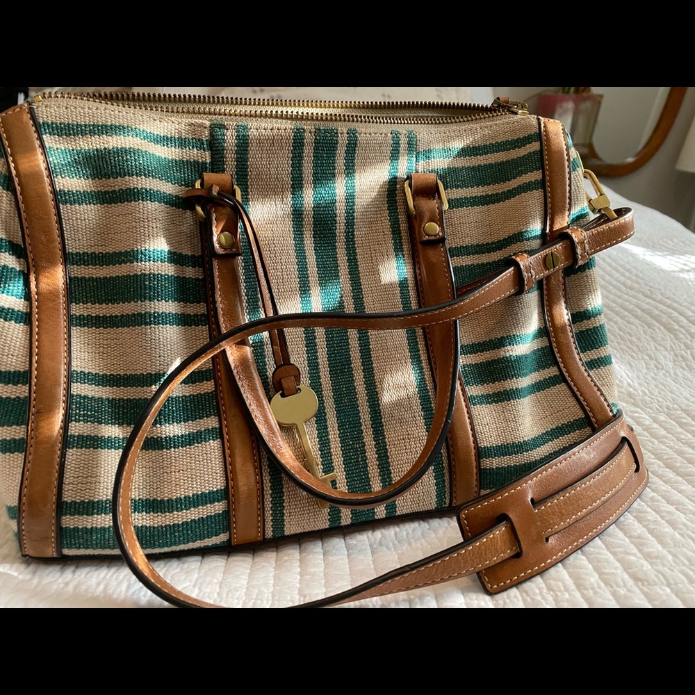 Vintage Fossil Leather and Woven Bag